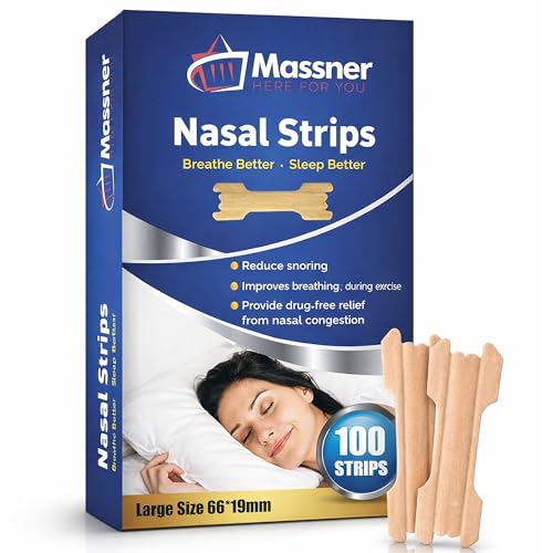 Image of MASSNER Nose Strips for Breathing, Large Breath Strips for Sleeping, Snoring Support, Stuffy Nose and Congestion Relief - Better Night Airflow, 100 Nasal Strip