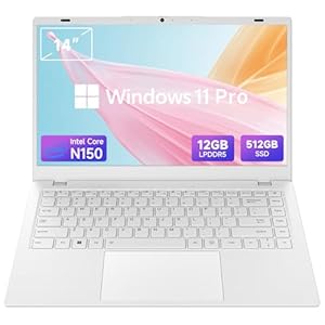Portátil ultrafino de 14 pulgadas, procesador N150, 12 GB LPDDR5 RAM 512 GB SSD, pantalla FHD IPS, Windows 11 Pro y Office 2024, batería de larga duración, WiFi 5/BT 5.0, plata para