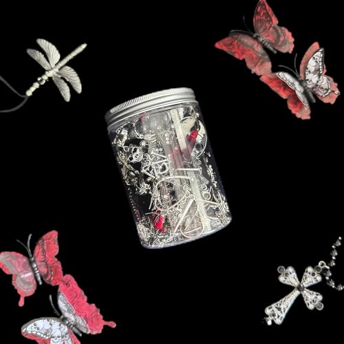 45-50 pcs Mystery Jewelry Jar, Surprise Gothic Jewelry Set for Woman, includes Gothic Punk Witch Necklaces, Earrings, Rings, Bracelets and Hair Clips, Unique Goth Jewelry Box Gift for Her4
