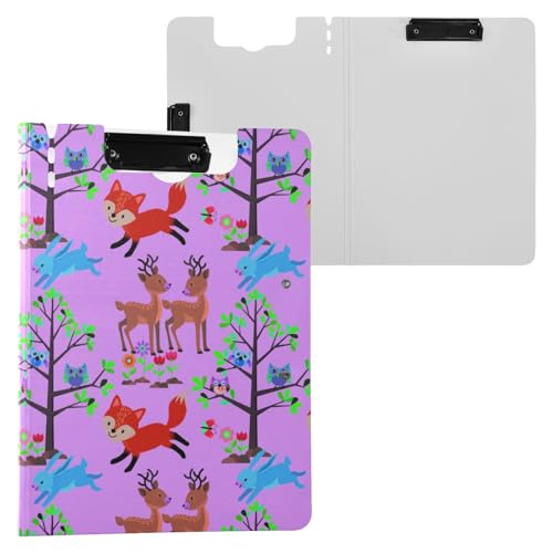 A4 クリップファイル バインダー ファイル クリップボード フォルダー 動物の森 アニメ 狐 鹿 書類入れ ファイルフォルダー 収納 薄型
