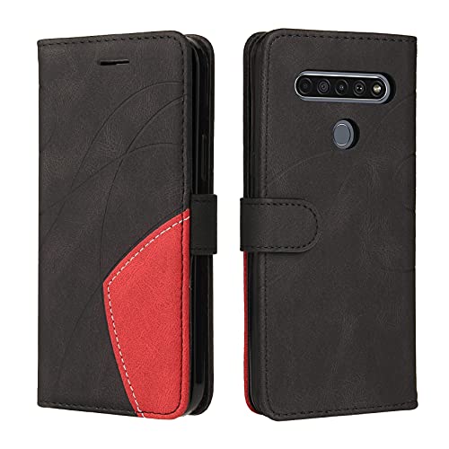 Fatcatparadise Kompatibel mit LG K61 / Q61 / Q630 Hülle, Leder PU Brieftasche Handyhülle Flip Hülle Silikon Bumper Schutzhülle Klapphülle. Lederhülle mit Kartenfächern & Standfunktion (Schwarz)