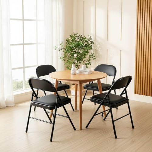 Image of Flexoblack | Premium Foldable Metal Chair with Padded Seat & Back (Black)
