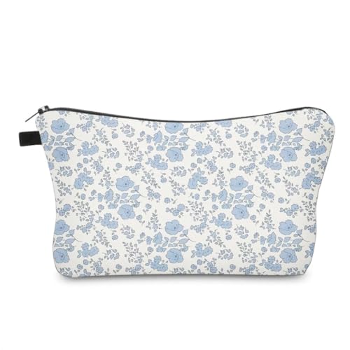 FITINI Makeup Bag Travel Small Portable Cosmetic Organizer Pouch for Women Zipper Waterproof Clutch Toiletry Storage,Floral Blue