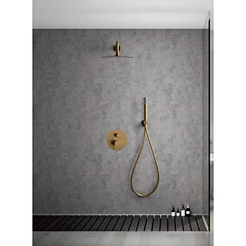 Set Doccia Monocomando In Oro Spazzolato - Soffione 25 Cm Anticalcare - Con Doccetta E Flessibile - Serie Line Imex - Foto 2