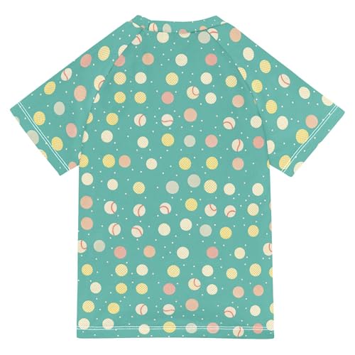 Cute Baseball Dots Green Girl Bathing Suit Short Sleeves Active Shirts Swimwear Beach Tops 3T2