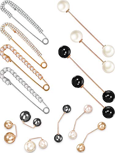 14 Pieces Women Faux Pearl Brooch Safety Pins Brooch Pins Sweater Shawl Clips Faux Crystal and Pearl Brooches for Women Girls Home Wedding Party Decoration, 5 Styles
