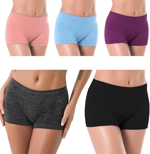 SunFlux® Womens Boxer Shorts Cotton Boyshort Panties for Under Dresses Ladies Underwear Shorts 5 Pack-image-25