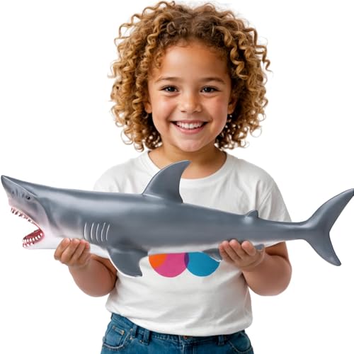 Realistic Giant Great Withe Shark Toy(15-16 Inch) with Booklet, Soft Plastic Figurines, Party Decoration, Under The Sea Creature Toy, Ocean Animal Figure for Kid Boy Girl Toddler, Cake Toppers, Bath