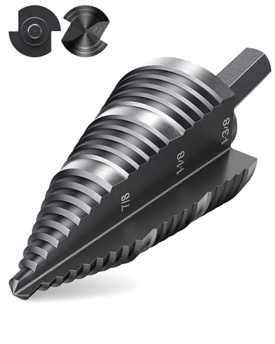LICHAMP Double Fluted Step Drill Bit for Cutting Metal Hole 19 Sizes from 3/16 to 1-3/8 inch, Genuine High Speed Steel
