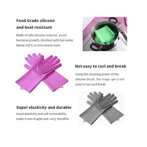 Image of XJ LIVING Magic Silicone Dishwashing Gloves for Kitchen Cleaning, Reusable Silicone Hand Gloves for Dish Wash, Car Wash, Bathroom Cleaning & Pet Grooming (Multicolour, 1 Pair)