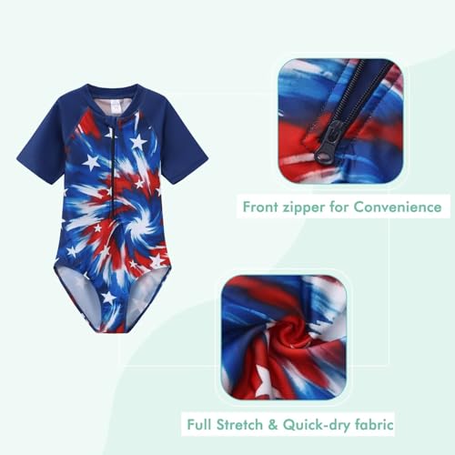 Image of Girls One Piece Swimsuits Short Sleeve Rash Guard for Girl Hawaiian Bathing Suit with Sun Protection Beachwear