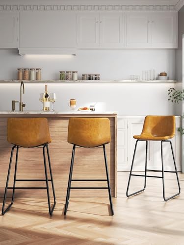 Image of 26in Bar Stools Counter Height Chairs Set of 4 (Whiskey Brown)