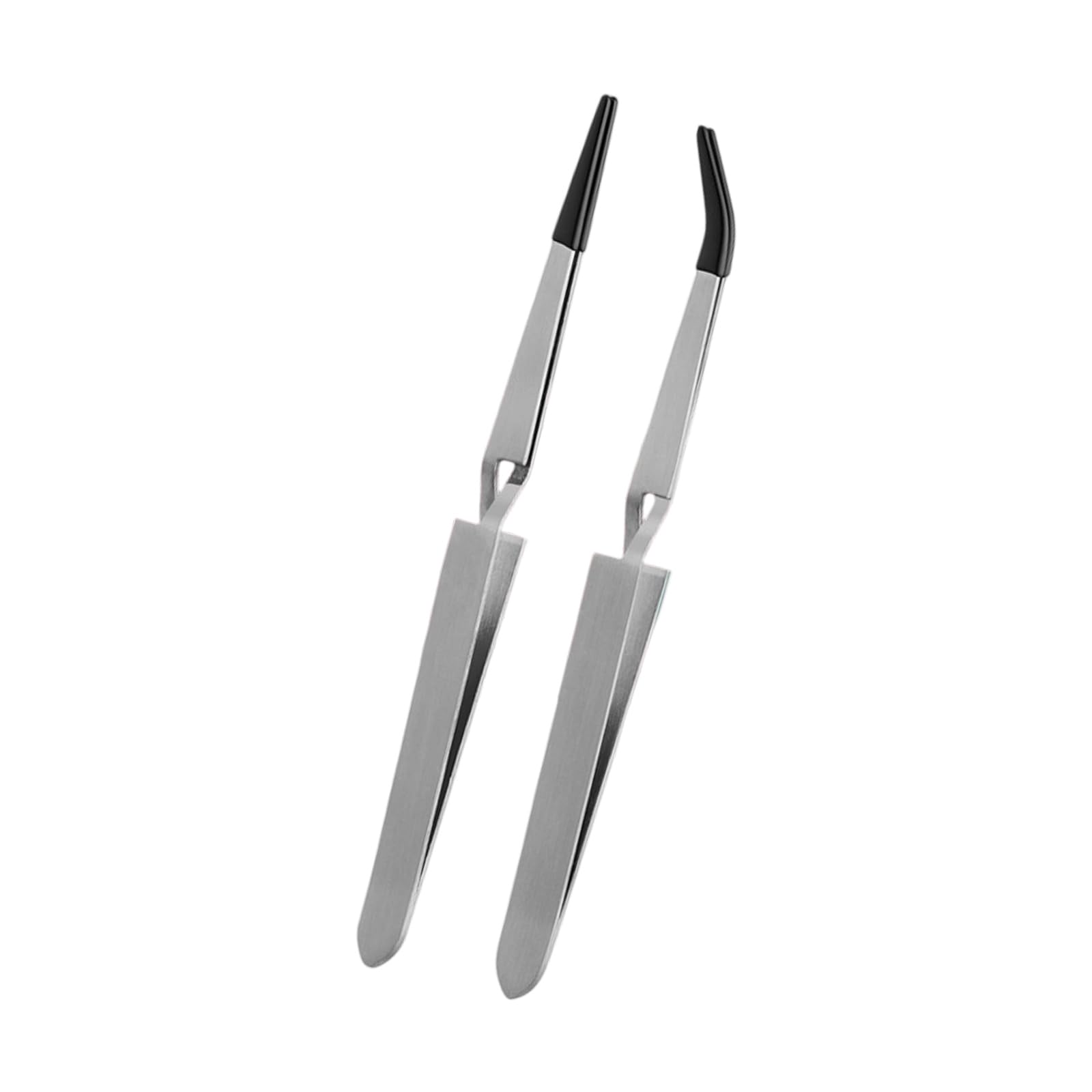 2Pcs Reverse Tweezers with Rubber Ti Tweezers Flat Tip Rubber Tweezer for Jewellery Eyelashes Applicators Coated Set Laboratory with Tip