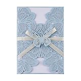 50PCS Light Blue Wedding Invitations Kit Butterfly Laser Cut Invitations Pocket with Blank Cards Envelopes Ribbons for Baby Bridal Shower Quince XV Anos 4.88x7.09''