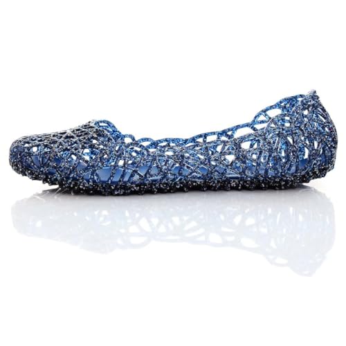 Image of Stunner Women Beach Jelly Shoes Slip On Crystal Summer Hollow Ballet Flats | Summer Cool PVC Breathable Outdoor Indoor Dressy Flat Sandals for Holiday Shopping Spa Swimming Pool