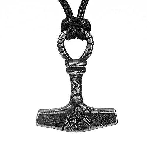 Pendentif Mjolnir marteau de Thor vintage, collier acier pour un style biker et rock au quotidien