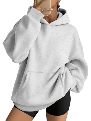 AUTOMET Womens Oversized Hoodies Fleece Trendy Sweatshirts Fall Fashion 2025 Pullover Winter Clothing Outfits Grey M