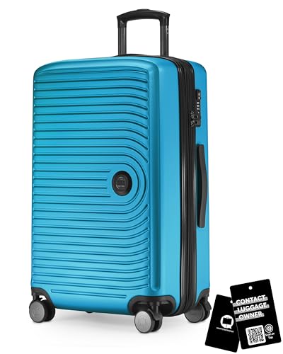 HAUPTSTADTKOFFER Mitte - Maleta Mediana rígida 68 cm Extensible, Maleta para Bodega, Cerradura TSA, 4 Ruedas Dobles, Trolley de Viaje, 88 L + Etiqueta Digital para Equipaje, Azul Cian