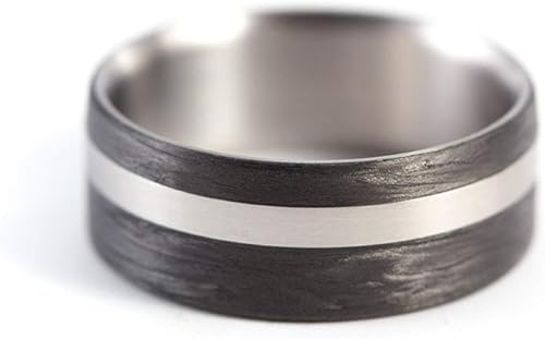 Miniatura 2 de Anillo de titanio y fibra de carbono para hombre. Anillo de boda negro único. Resistente al agua, muy duradero e hipoalergénico. (00315_7N)