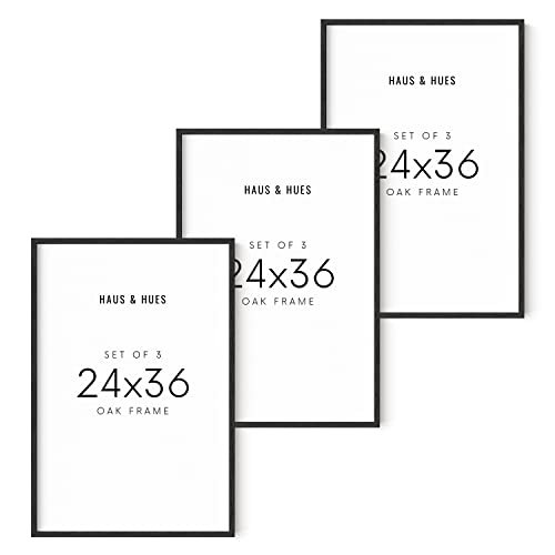 HAUS AND HUES 24x36 Black Oak Frame Set of 3 - Wooden Wall Display, Rustic Poster Holders