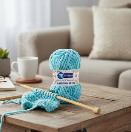 Image of ProKart Premium Blankie Wool, Plush & Cuddly, Chenille Yarn Supersoft Hand Knitting Wool Ball | Blanket Thick /Mottu Yarn Ball Suitable for Hand Knitting and Crocheting for Baby, Adult, Sweaters, caps, Throws, Home Furnishing, Scarves, Blankets (Light Blue, 100gms x 1 Pack)