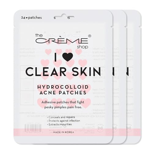 The Crme Shop Heart Shape Clear Skin Hydrocolloid Dark Spot Acne Patches - Infused with Salicylic Acid + Witch Hazel | Adhesive patches that fight pesky pimples. (72 Patches / 3 Sizes)