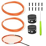 Proberos® Badminton Racket Strings Set, for 2 Rackets, Replacement String Repair Kit with Accessories & Tools, Nylon Fiber Strings, 0.78mm, Tension 26lbs, 10m Long Per Roll - Orange