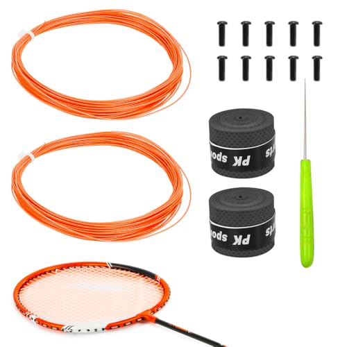 Image of Proberos Badminton Racket Strings Set, for 2 Rackets, Replacement String Repair Kit with Accessories & Tools, Nylon Fiber Strings, 0.78mm, Tension 26lbs, 10m Long Per Roll - Orange