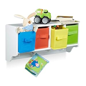 Relaxdays Albus Kinder Wandregal mit bunten Boxen