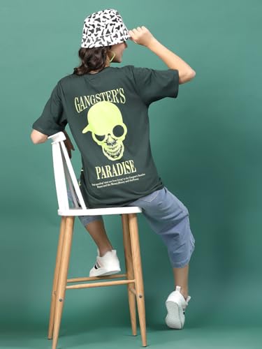 Image of Rigo Back Printed Half Sleeves Round Neck Oversized T-Shirt for Women | Drop Shoulder T-Shirt for Women | Loose Baggy Fit T-Shirt for Women /Girls