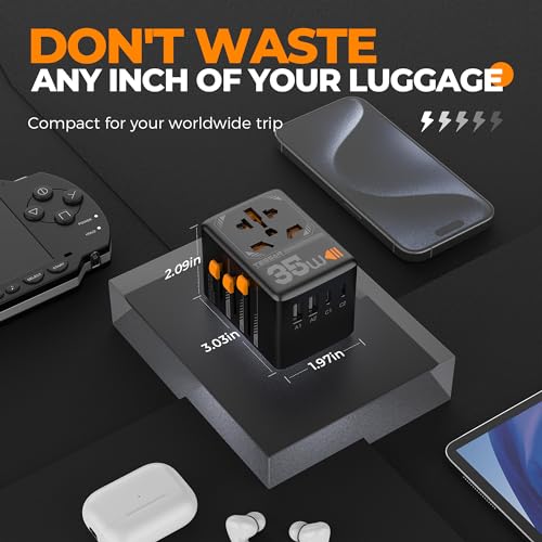 Image of TESSAN Universal Travel Adapter, 35W International Plug Adaptor with 3 USB C and 2 USB A Charging Ports, Worldwide Power Outlet for US to European EU UK AUS Ireland(Type C /G /A /I)