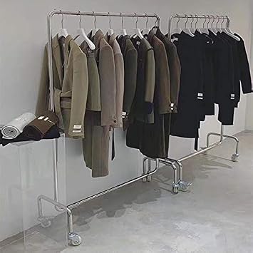 Coat Stand with Wheels Silver Metal Coat Rack Standing Drying Rack Clothes Organizer Hanging Rail Height: 59/63/67 Size:160*100CM,Color:Silver