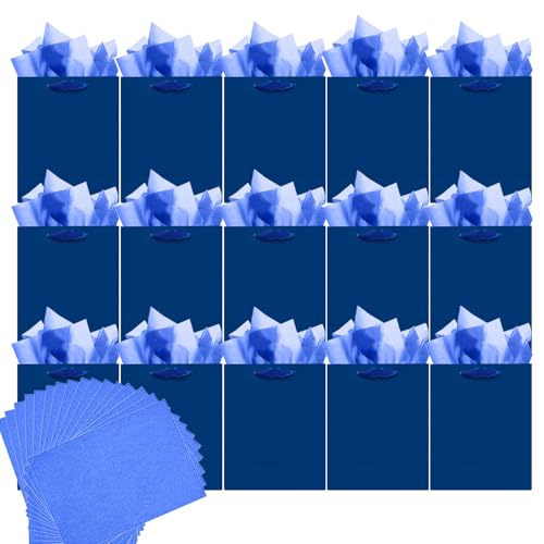 qiqee 24pcs Navy Blue Gift Bags with Tissue Paper for Wedding, Birthday, Party Supplies-4.7"x6.3"x2.4" Small Size Cardboard Gift Bags（24pcs Bags + Tissue Paper ）