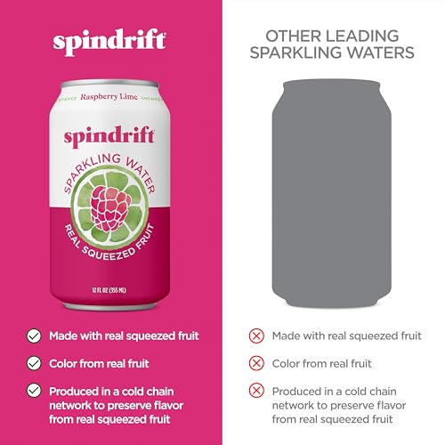 Spindrift Sparkling Water, Raspberry Lime Flavored, Made with Real Squeezed Fruit, Only 9 Calories per Seltzer Water Can, 12 Fl Oz Cans, Pack of 24