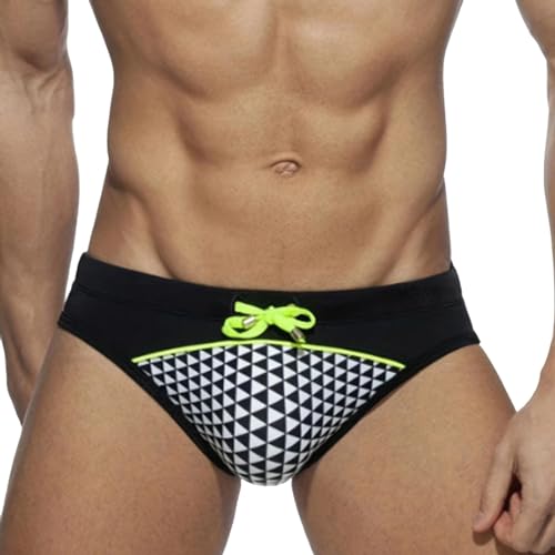 Bañador Corto Hombre Traje de baño de Calzoncillos con Cordones y Estampado de natación para Vacaciones en la Playa de Verano para Hombre Bañadores Hombre Marca (Black, XXL)
