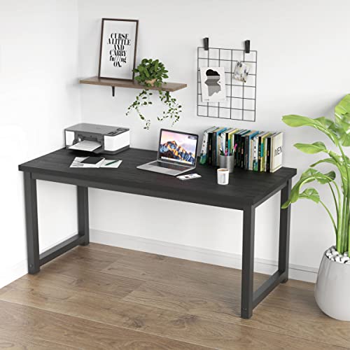 Nsdirect 63" Large Computer Desk,Modern Simple Style Pc Table Office Desk Wide Workstation For Study Writing,Gaming And Home Office,Extra 1" Thicker Wooden Tabletop And Black Metal Frame,Black #TOP6