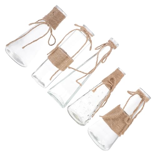 WRITWAA 5pcs Handmade Glass Vases with Natural Jute Rope, Rustic