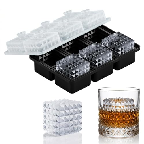 Image of Premium Large 3D Crystal Square Ice Cube Tray, Silicone Molds for Chilling Drinks, Chocolates, Juice, Jelly and Many More. (Black)