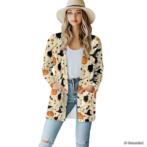 Image of Women's Lightweight Cardigans with Pockets Trendy Long Sleeve Open Front Cardigan Casual Tops Jackets Fall Oufits S-2XL