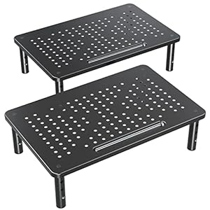 ELIVED 2 Pack Monitor Stand Riser – 3 Height Adjustable Monitor Stand for Laptop, Computer, PC, Printer, Mesh Metal Monitor Riser for Desktop Organizer.