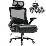 Big and Tall Office Chair 600lbs- Ergonomic Mesh Desk Chair with Adjustable Lumbar Support Headrest 3D Flip Up Arms Metal Base- High Back Large Executive Computer Office Chair, Extra Wide Seat, Black