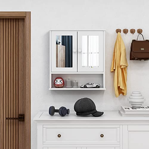 Taohfe Medicine Cabinet, Medicine Cabinets For Bathroom With Mirror 2 Doors 3 Open Shelf, Bathroom Cabinet Wall Mounted Wooden Storage Over Toilet Laundry Room Kitchen thumb #4