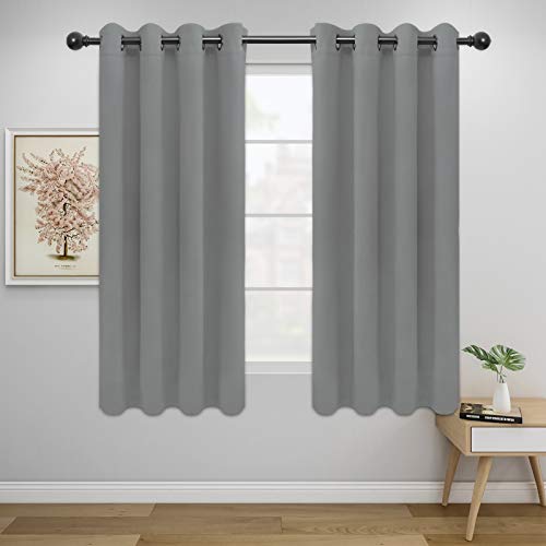 Image of Easy-Going Blackout Curtains for Bedroom, Solid Thermal Insulated Grommet and Noise Reduction Window Drapes, Room Darkening Curtains for Living Room, 2 Panels (52x63 in,Light Gray)