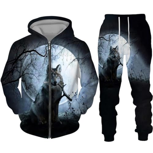 hiegi Chándal con cremallera completa para hombre, diseño de lobo de Navidad, con capucha, para entrenamiento, F Wolf-10, XL