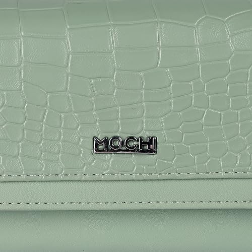 Image of Mochi Women Green Faux Leather Casual Clutch with Premium Metal Logo (95-134)