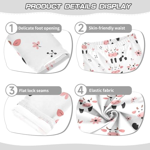 Wusikd Cartoon Cow Flower Girls' Leggings Toddler Doodles Cute Kids Yoga Pants Dance Active Tights 4T3