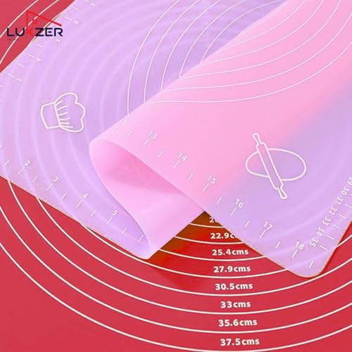 Image of Lukzer Non-Stick Silicone Baking Mat with Measurements for Fondant Pastry Dough Roti Chapati & Pizza | Reusable Kneading Rolling Sheet Easy to Clean Food Grade 50 x 40 cm (Red)