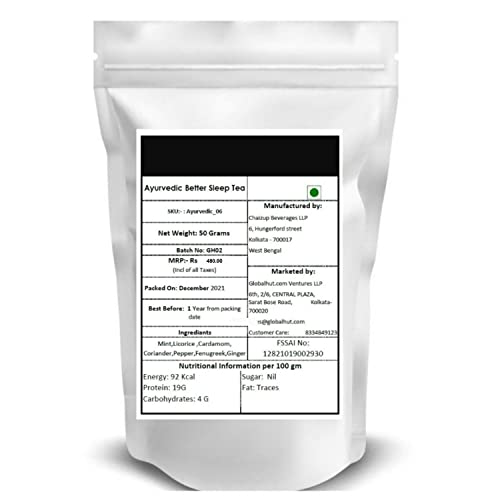 Image of Siyacha Tea Ayurvedic Bed Time Herbal Infusion, A Beverage For Peaceful Sleep, Stress Relief Caffeine Free Tisane, Loose Leaf Blend, Makes 25 Cups (Approx), 50 Grams
