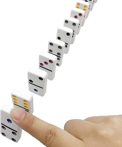 Miniatura 6 de Juego de 6 fichas de dominó doble 28 azulejos lunares de colores color marfil incluye caja de estaño bolsa de almacenamiento 2