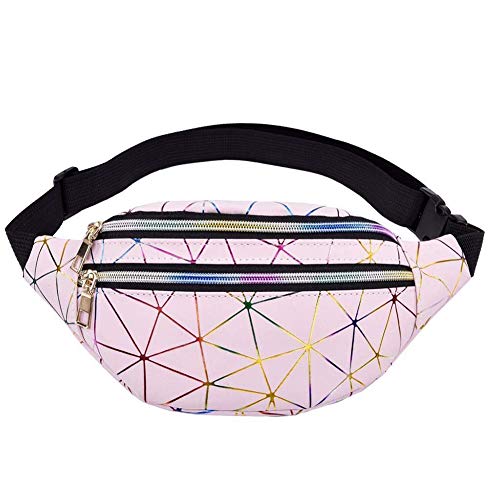 Riñonera geométrica Riñonera para Mujer Riñonera holográfica Hombres Color Reflectante Cinturón Brillante Bolsa para Damas Fiesta de Viaje Deportes Correr Senderismo